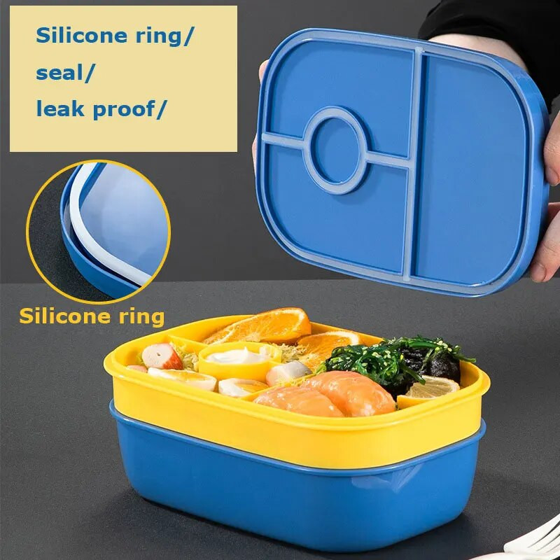 1900 ml trijų sluoksnių grindų Bento priešpiečių dėžutė vaikams maisto talpykla uždaryta vaisių salotų dėžutė, mikrobangų krosnelė