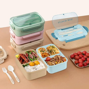 Японски кутии за обяд Устойчиви на теч 3 решетки с капак Къмпинг Пикник Преносим пластмасов контейнер за съхранение на храна и плодове Кутия Bento за деца
