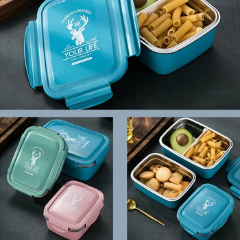 Кутии за обяд Детска кутия за обяд от неръждаема стомана с отделения Бенто кутии Възрастни Метална кутия за закуска Детска градина B03E
