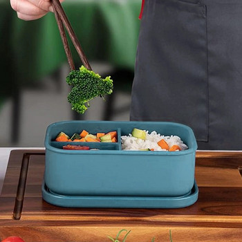 Силиконова кутия Bento Издръжлива кутия за обяд Контейнери с 3 отделения Контейнер за съхранение на храна с капак Снаксове за обяд Плодове