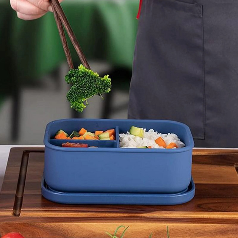 Silikonska bento kutija Izdržljive kutije za ručak, posude s 3 odjeljka, posuda za skladištenje hrane s poklopcem, grickalice, voće