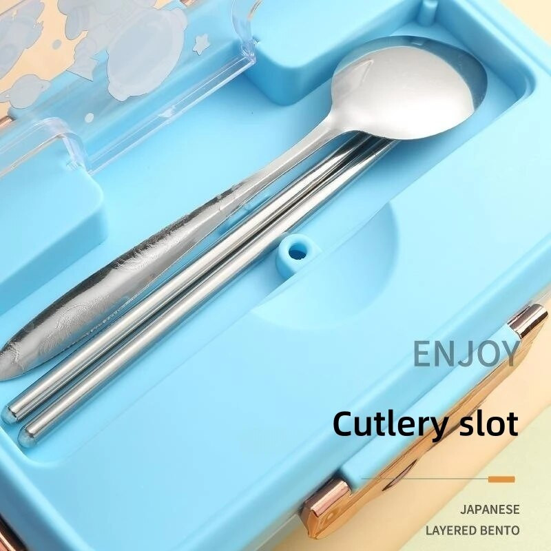 Bento kutija za ručak s odjeljkom za djecu, djevojčice, crtani uzorak, prijenosna učenička bento kutija s vilicom, žlicom, kutija za hranu za užinu, sendvič