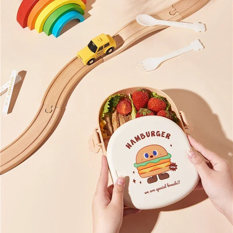 Prijenosna slatka kutija za ručak za djevojčice, školsku djecu, plastična kutija za piknik, bento kutija za mikrovalnu pećnicu, kutija za hranu s odjeljcima, posude za pohranu