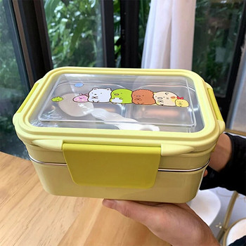 Φορητό από ανοξείδωτο ατσάλι Κουτί μεσημεριανού γεύματος Διπλής στρώσης Κιβώτιο δοχείων φαγητού με κινούμενα σχέδια Κουτί μικροκυμάτων Bento Box για παιδιά Παιδικό Σχολείο πικνίκ