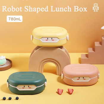Κουτί μεσημεριανού γεύματος σε σχήμα ρομπότ για παιδικό σχολείο 780ml Πλαστικό κουτί πικνίκ Bento Φούρνος μικροκυμάτων Διαμερίσματα κουτιού αποθήκευσης τροφίμων Δοχείο Kawaii