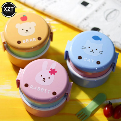 540 ml Jauka dzīvnieku pusdienu kastīte japāņu divslāņu apaļa mini Bento Box bērnu augļu kastīte uzkodu kārba mikroviļņu krāsns bērniem