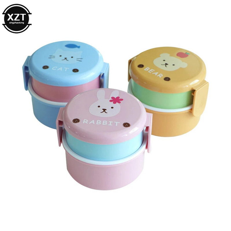 540 ml Jauka dzīvnieku pusdienu kastīte japāņu divslāņu apaļa mini Bento Box bērnu augļu kastīte uzkodu kārba mikroviļņu krāsns bērniem