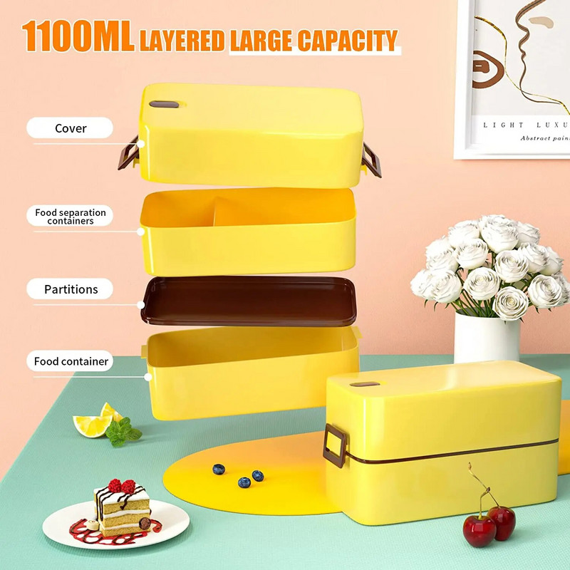 Kutija za ručak Konco Kontejner za pohranu hrane Bento kutija za studentskog uredskog radnika Dvoslojna posuda za ručak s mikrovalnom pećnicom