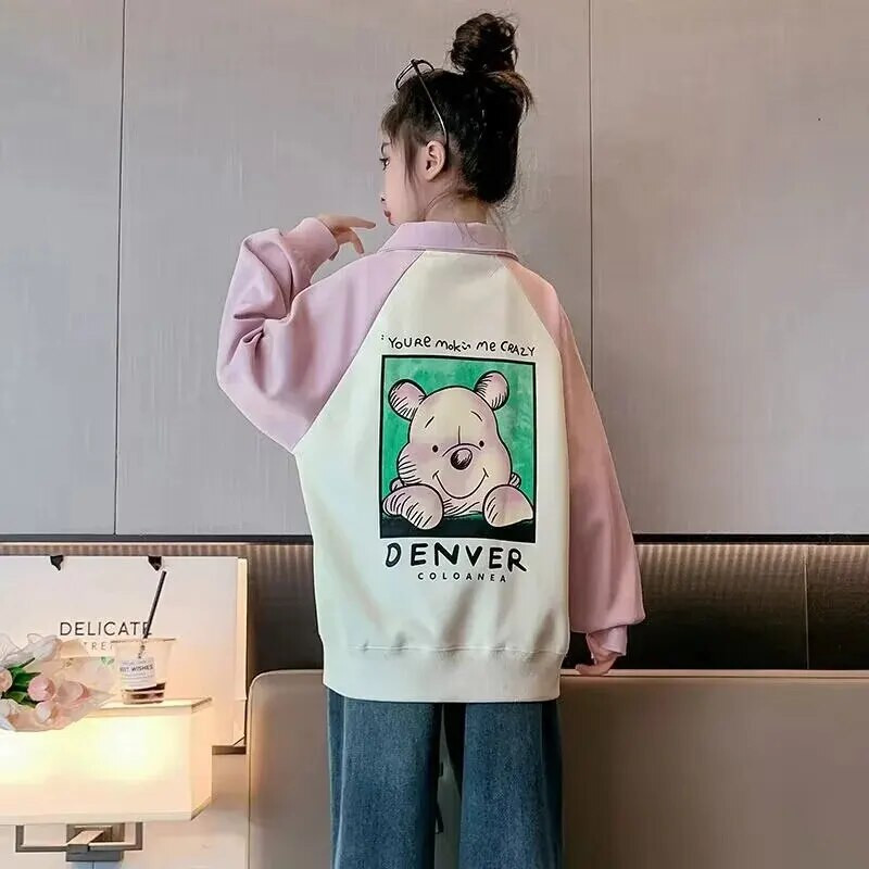 Djevojčice Proljeće Jesen Preklopna kragna Kontrastne boje Dječja polo majica dugih rukava Gornja odjeća za djevojčice