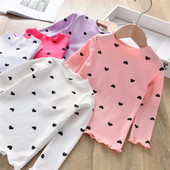 Tricou pentru fetițe din bumbac, cu mânecă lungă, de primăvară, pentru copii, cu gât țesut, cu fundul pentru copii, haine pentru fete