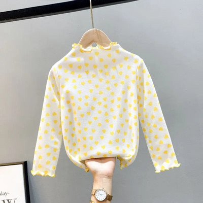 Tricou pentru fetițe din bumbac, cu mânecă lungă, de primăvară, pentru copii, cu gât țesut, cu fundul pentru copii, haine pentru fete