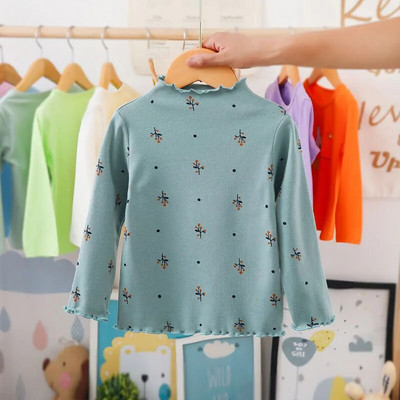 Tricou pentru fetițe din bumbac, cu mânecă lungă, de primăvară, pentru copii, cu gât țesut, cu fundul pentru copii, haine pentru fete