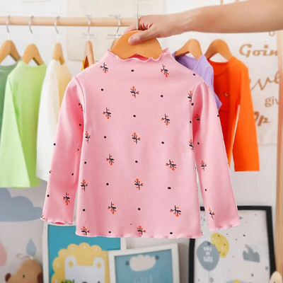 Tricou pentru fetițe din bumbac, cu mânecă lungă, de primăvară, pentru copii, cu gât țesut, cu fundul pentru copii, haine pentru fete