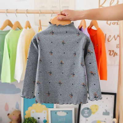 Tricou pentru fetițe din bumbac, cu mânecă lungă, de primăvară, pentru copii, cu gât țesut, cu fundul pentru copii, haine pentru fete