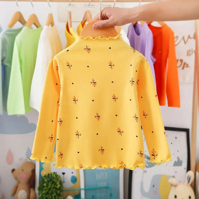 Tricou pentru fetițe din bumbac, cu mânecă lungă, de primăvară, pentru copii, cu gât țesut, cu fundul pentru copii, haine pentru fete