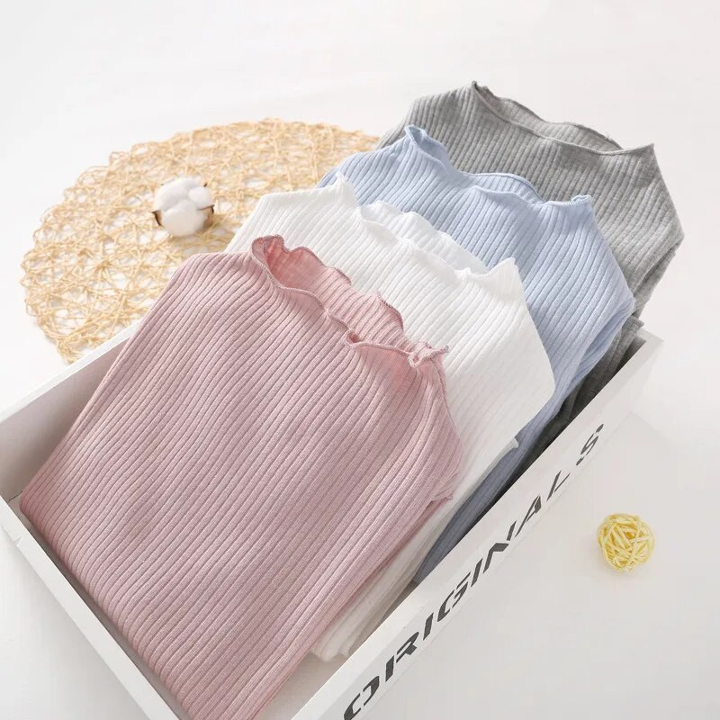 Meiteņu T-krekls ar garām piedurknēm mazuļu bērnu krekls ar apakšējo apkakli bērniem Apģērbi Jauni pavasara meiteņu topi