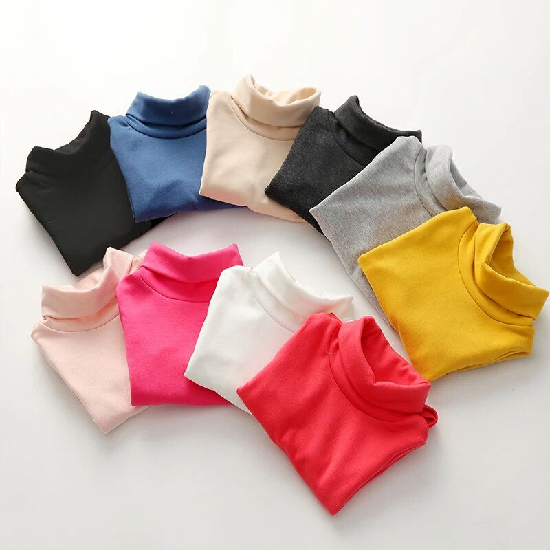 2023 m. pavasario ruduo 2–10 T metų vaikiškų saldainių spalvos, saldūs, ilgomis rankovėmis, aukštu kaklu, unisex vaikiški mergaičių berniuko marškinėliai su vėžliais