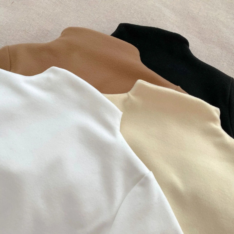 Sügistalvine mood poiss, beebi, soliidne kilpkaelusega pikkade varrukatega särk Tüdrukutele, puuvillane vabaaja T-särk Laste topid Riided