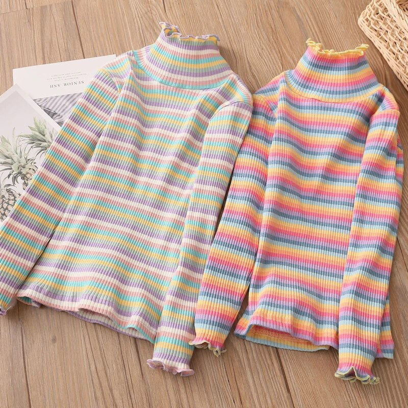 2023. Proljeće Jesen 2 3 4 5 6 8 10 12 godina Dječja šarena prugasta majica s visokim izrezom i dugim rukavima, osnovna dolčevita za djecu, djevojčice
