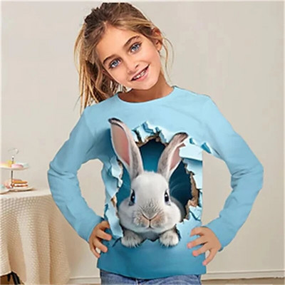 Jauns rozā vienradža T-krekls, kas piemērots meitenēm vecumā no 4 līdz 12 gadiem, 3D apdruka ar apaļu kakla izgriezumu ar garām piedurknēm, āra ikdienas ielas apģērbs