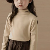 Bērnu rudens ziemas modes džemperis ar augstu kakla izgriezumu ar garām piedurknēm vienkrāsains apakšējais krekls ikdienas bērnu apģērbu topi