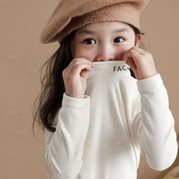 Детски есенно-зимен моден пуловер с висока яка и дълги ръкави, едноцветна долна риза Ежедневни детски горнища на детски дрехи