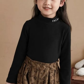 Детски есенно-зимен моден пуловер с висока яка и дълги ръкави, едноцветна долна риза Ежедневни детски горнища на детски дрехи