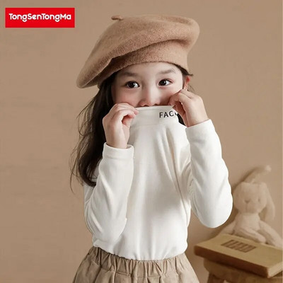 Bērnu rudens ziemas modes džemperis ar augstu kakla izgriezumu ar garām piedurknēm vienkrāsains apakšējais krekls ikdienas bērnu apģērbu topi