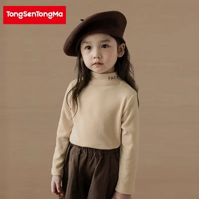 Bērnu rudens ziemas modes džemperis ar augstu kakla izgriezumu ar garām piedurknēm vienkrāsains apakšējais krekls ikdienas bērnu apģērbu topi