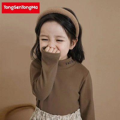 Bērnu rudens ziemas modes džemperis ar augstu kakla izgriezumu ar garām piedurknēm vienkrāsains apakšējais krekls ikdienas bērnu apģērbu topi