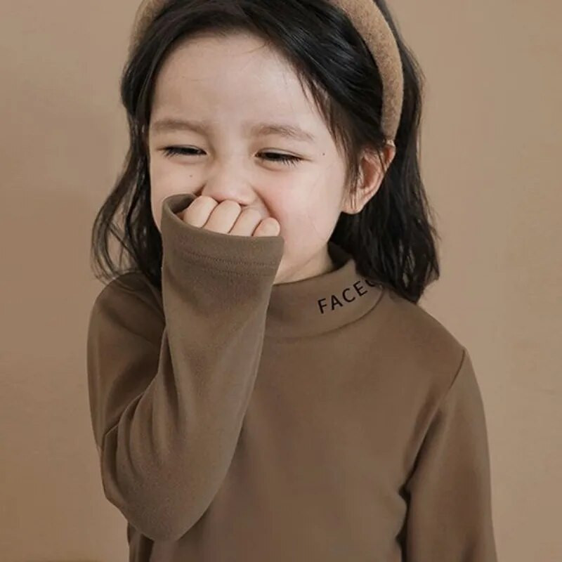 Bērnu rudens ziemas modes džemperis ar augstu kakla izgriezumu ar garām piedurknēm vienkrāsains apakšējais krekls ikdienas bērnu apģērbu topi