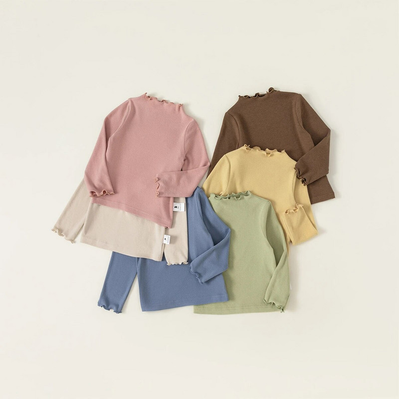 Jednobojne dječje majice od toplog flisa 2023. Jesen Zima Ležerne majice dugih rukava za djevojčice Dječja odjeća za 1-8 godina