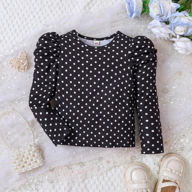 Jaunumi Pavasara bērniem ar garām piedurknēm O kakla volāni apdruka Sirds Balta Jauka Meiteņu Bērnu T-krekls Bērnu Topi Apģērbi 18M-7T