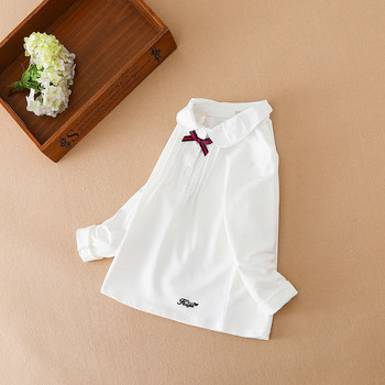 Тениска с дълъг ръкав за бебета и момичета, пролет, есен, с въртяща се яка, вратовръзка с папийонка Поло тениска Детско памучно облекло в преппи стил