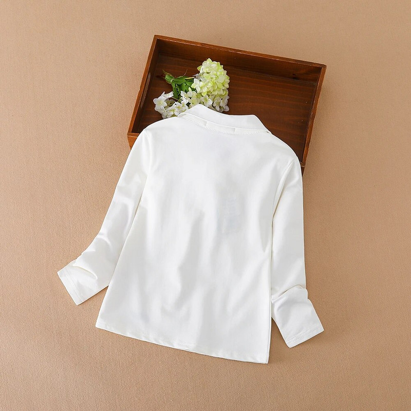 Mazuļu meiteņu volānveida t-krekls ar garām piedurknēm pavasara rudens rudens apkakles tauriņš, polo krekls, bērnu kokvilnas apģērbs.