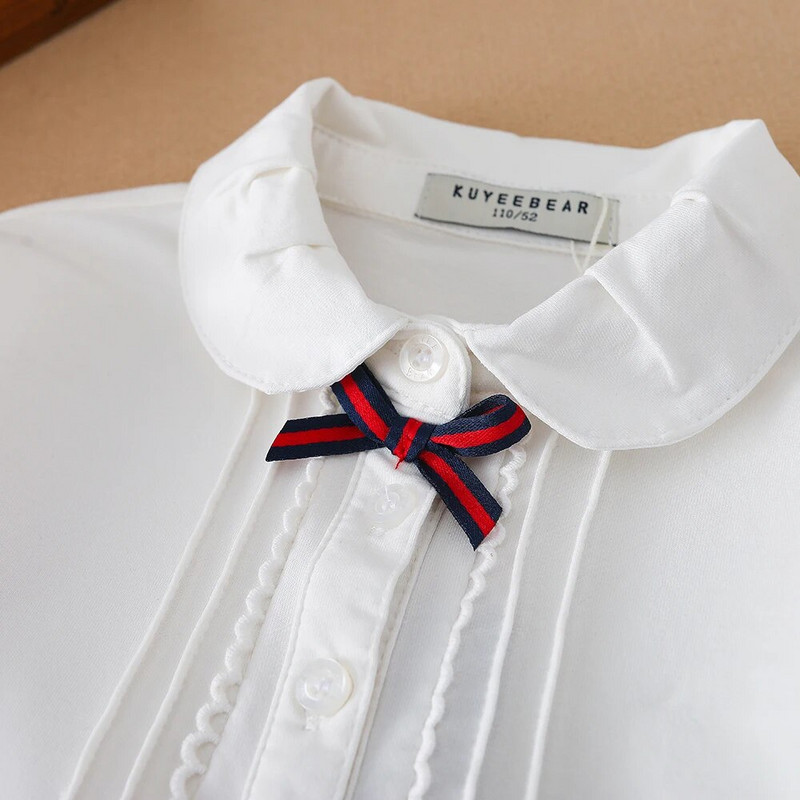 Mazuļu meiteņu volānveida t-krekls ar garām piedurknēm pavasara rudens rudens apkakles tauriņš, polo krekls, bērnu kokvilnas apģērbs.