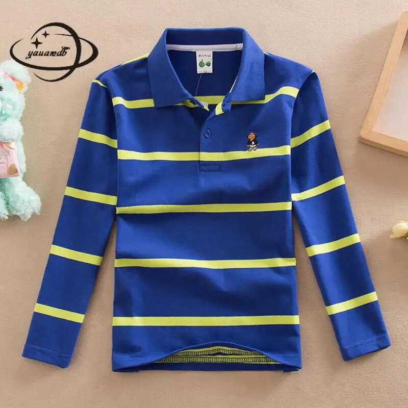 Yauamdb Laste polosärgid Kevad-Sügis 4-15a Poisid Tüdrukud Topid T-püksid Pikad varrukad Triibuline Allakäidav krae Lasteriided Ly26