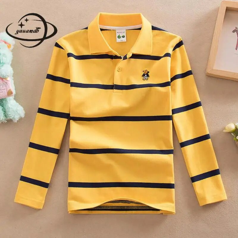 Yauamdb Laste polosärgid Kevad-Sügis 4-15a Poisid Tüdrukud Topid T-püksid Pikad varrukad Triibuline Allakäidav krae Lasteriided Ly26