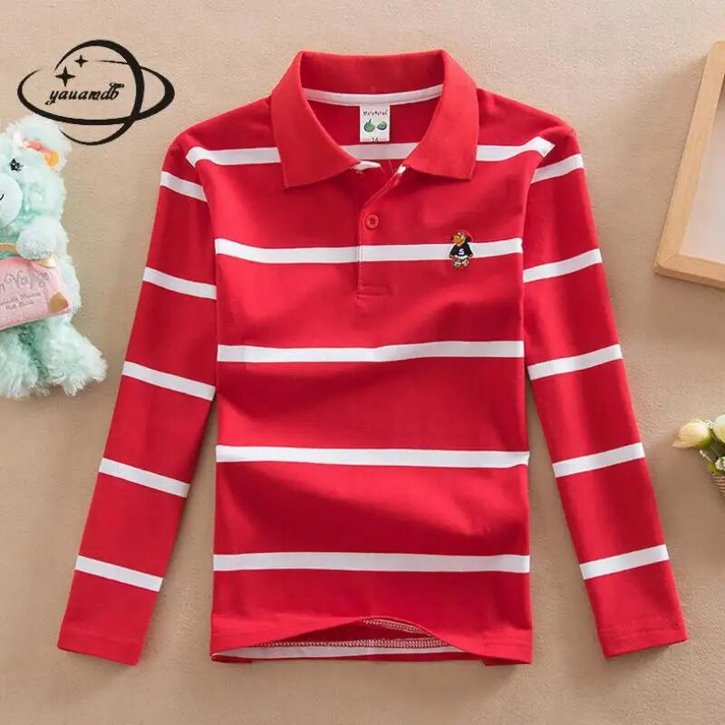 Yauamdb Laste polosärgid Kevad-Sügis 4-15a Poisid Tüdrukud Topid T-püksid Pikad varrukad Triibuline Allakäidav krae Lasteriided Ly26