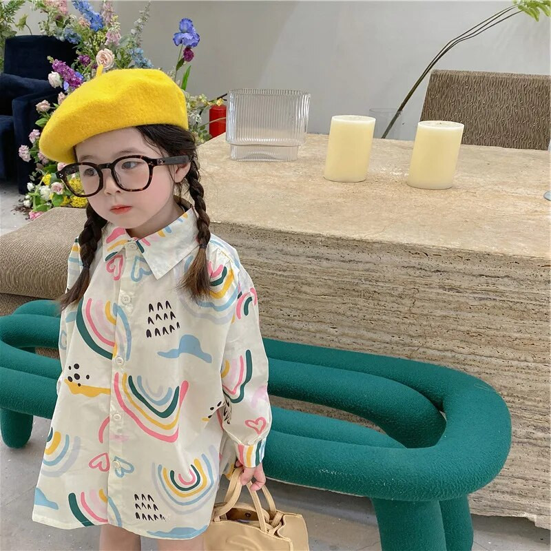 Mergaičių marškinėliai ilgomis rankovėmis Mieli meilūs ilgi polo marškinėliai kūdikiams, 2023 m. pavasario ir rudens naujos mados vaikiški drabužiai