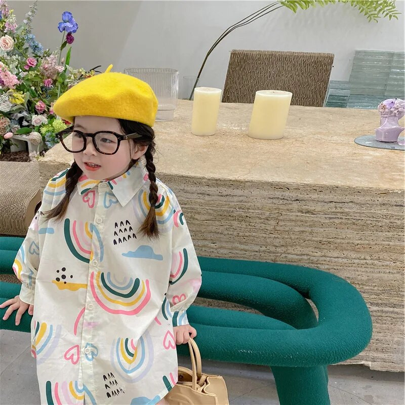 Mergaičių marškinėliai ilgomis rankovėmis Mieli meilūs ilgi polo marškinėliai kūdikiams, 2023 m. pavasario ir rudens naujos mados vaikiški drabužiai