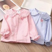 2024. aasta kevadsügis 2 3 4 5 6 8 10 aastane laste pikkade trompetivarrukatega triibuline nukukrae, puuvillane laste pluusisärk tüdrukutele