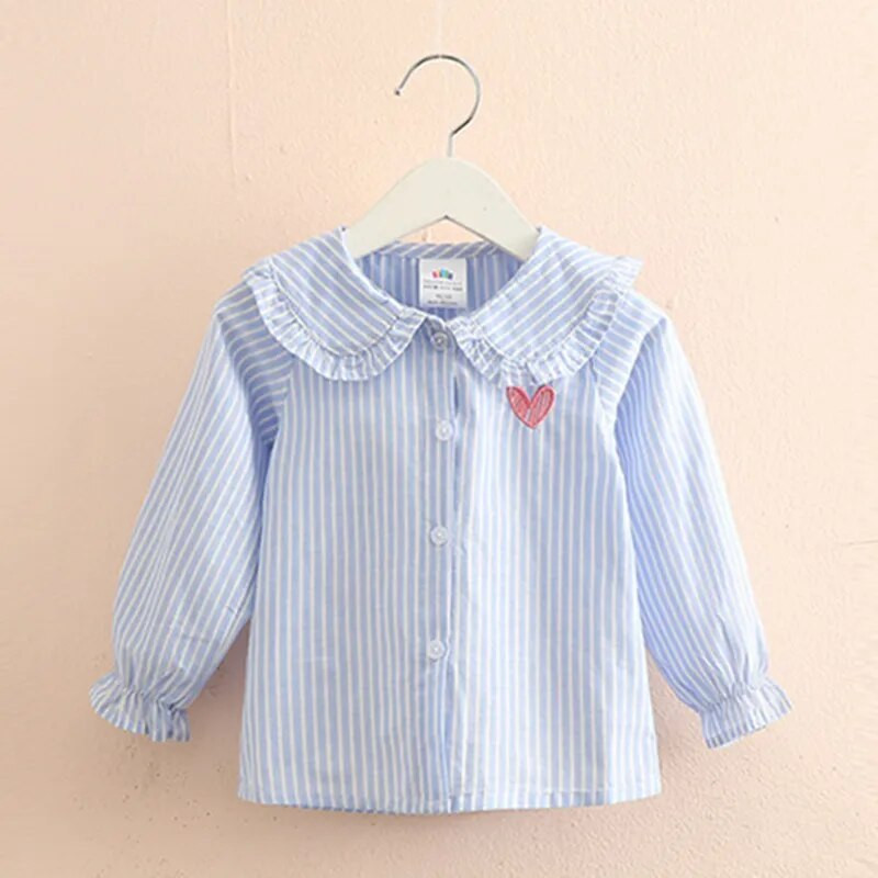 2024. aasta kevadsügis 2 3 4 5 6 8 10 aastane laste pikkade trompetivarrukatega triibuline nukukrae, puuvillane laste pluusisärk tüdrukutele