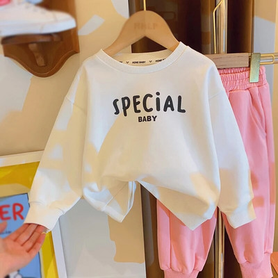 Bērnu apģērbi Pavasaris Rudens Jauns T-krekls Zēniem Meitenēm Vēstule Vienkāršs Brīvais laiks Plānas Garās Piedurknes Topi Džemperis Bērnu Apģērbs