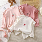 Primăvară Toamnă Copii Tricou Bebeluș Topuri cu mânecă lungă Pulovere cu volane de modă Îmbrăcăminte pentru copii Fete Cămașă de bază de jos Un singur top 2-12A