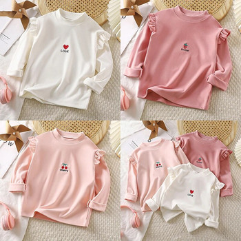 Ανοιξιάτικο φθινόπωρο Παιδικό μπλουζάκι μωρό μακρυμάνικο μπλουζάκια μόδας βολάν πουλόβερ Παιδικά ρούχα για κορίτσια κάτω Πουκάμισο μονό τοπ 2-12 ετών