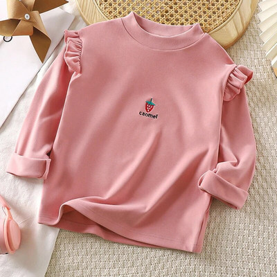 Primăvară Toamnă Copii Tricou Bebeluș Topuri cu mânecă lungă Pulovere cu volane de modă Îmbrăcăminte pentru copii Fete Cămașă de bază de jos Un singur top 2-12A