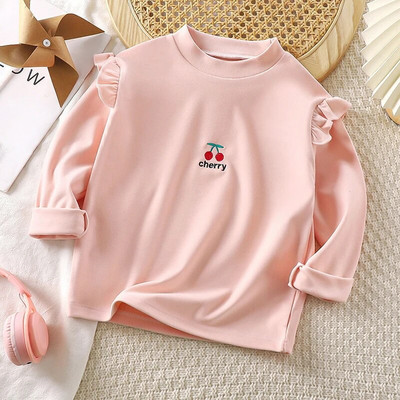 Primăvară Toamnă Copii Tricou Bebeluș Topuri cu mânecă lungă Pulovere cu volane de modă Îmbrăcăminte pentru copii Fete Cămașă de bază de jos Un singur top 2-12A