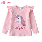DXTON Tricou pentru Bebeluși Fete Toamnă Copii Topuri Pentru Fete Tricouri cu mânecă lungă Tricouri cu unicorn Aplice cu litere Îmbrăcăminte pentru copii 3-8A