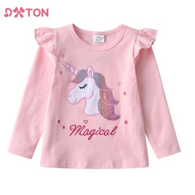 DXTON Baby Girls T-shirt Φθινοπωρινά παιδικά μπλουζάκια για κορίτσια Μακρυμάνικα T-shirts Unicorn T-shirts Letter Απλικέ Παιδικά Ρούχα 3-8Y